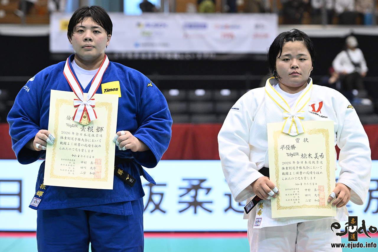 +78kg Medalists. From left, SONE, Akira, MUKUNOKI, Miki.