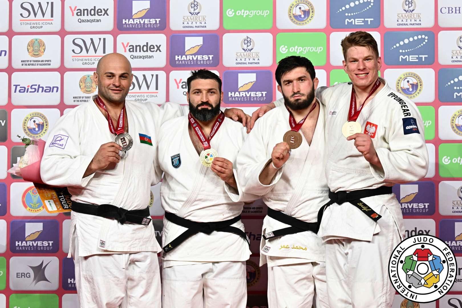 +100kg Medalists. From left, KOKAURI, Ushangi, TASOEV, Inal, MAGOMEDOMAROV, Magomedomar, SORDYL, Jakub.