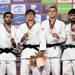 -73kg Medalists. From left, GALSTIAN, Karen, ASADULLOEV, Muhiddin, LAVRENTEV, Danil, MAMMADALIYEV, Rashid.