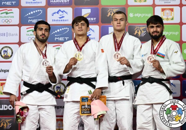 -73kg Medalists. From left, GALSTIAN, Karen, ASADULLOEV, Muhiddin, LAVRENTEV, Danil, MAMMADALIYEV, Rashid.