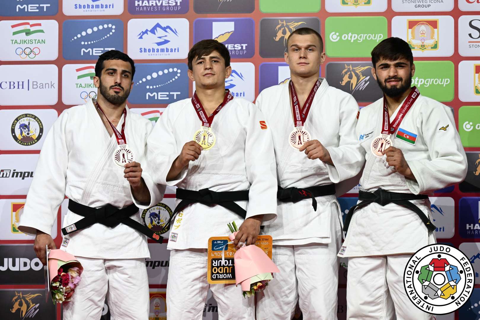 -73kg Medalists. From left, GALSTIAN, Karen, ASADULLOEV, Muhiddin, LAVRENTEV, Danil, MAMMADALIYEV, Rashid.