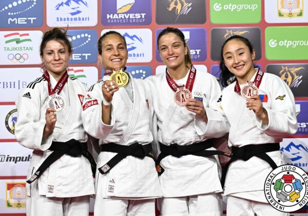 -52kg Medalists. From left, KALETA, Aleksandra, GIUFFRIDA, Odette, PERNA, Kenya, MYAGMARSUREN, Nandin-Erdene.