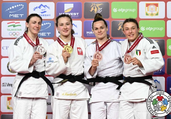 -70kg Medalists. From left, POLLERES, Michaela, KOWALEWSKA, Aleksandra, EME, Clemence, PEDROTTI, Irene.