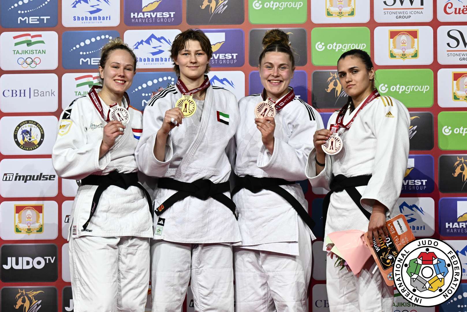 -78kg Medalists. From left, VAN HEEMST, Yael, LYTVYNENKO, Yelyzaveta, KAMPS, Marit, RIABCHENKO, Alexandra.