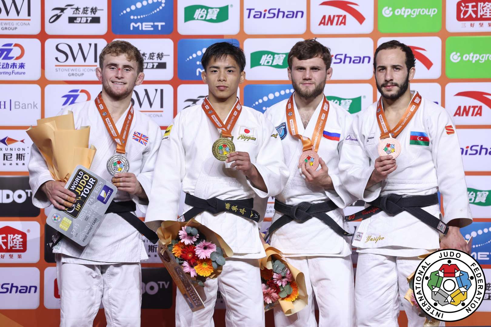 -60kg Medalists. From left, AYRE, Charlie, KONDO, Hayato, BLIEV, Ayub, YUSIFOV, Ahmad.