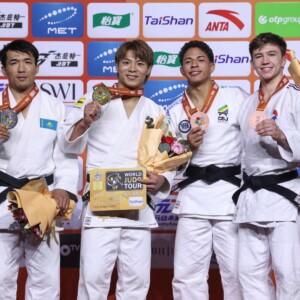 -66kg Medalists. From left, KYRGYZBAYEV, Gusman, ABE, Hifumi, LIMA, Ronald, RAY, Kelvin.