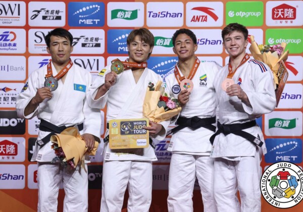 -66kg Medalists. From left, KYRGYZBAYEV, Gusman, ABE, Hifumi, LIMA, Ronald, RAY, Kelvin.