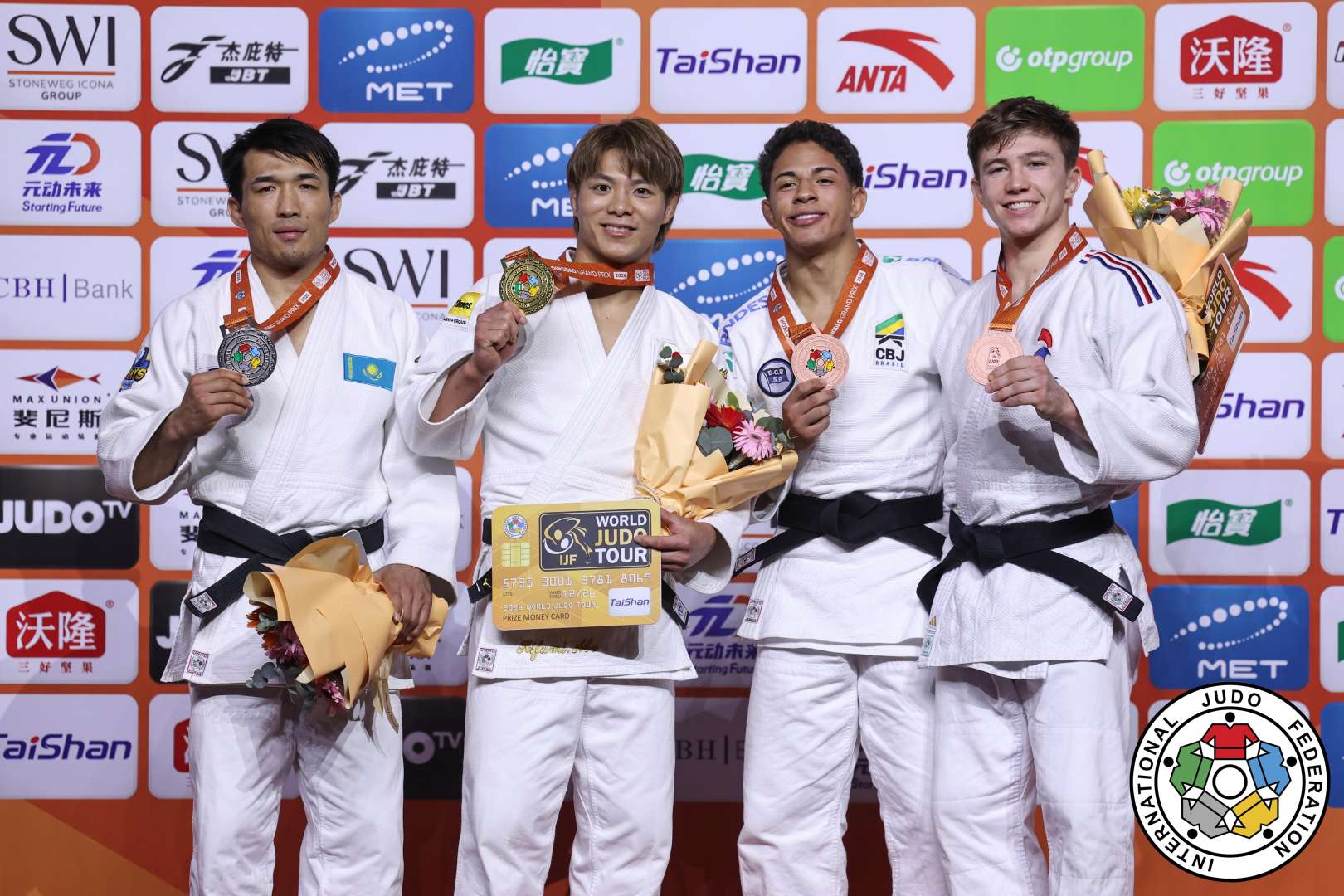 -66kg Medalists. From left, KYRGYZBAYEV, Gusman, ABE, Hifumi, LIMA, Ronald, RAY, Kelvin.