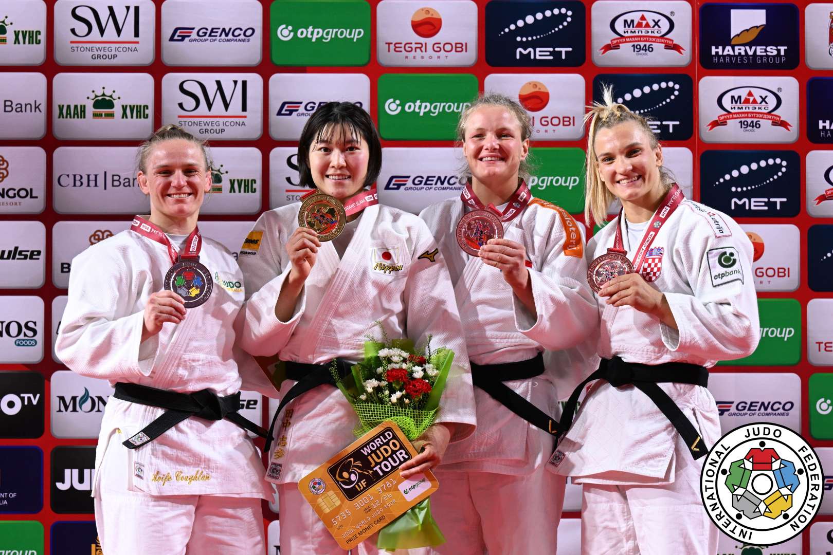 -70kg Medalists. From left, COUGHLAN, Aoife, TANAKA, Shiho, VAN DIJKE, Sanne, CVJETKO, Lara.
