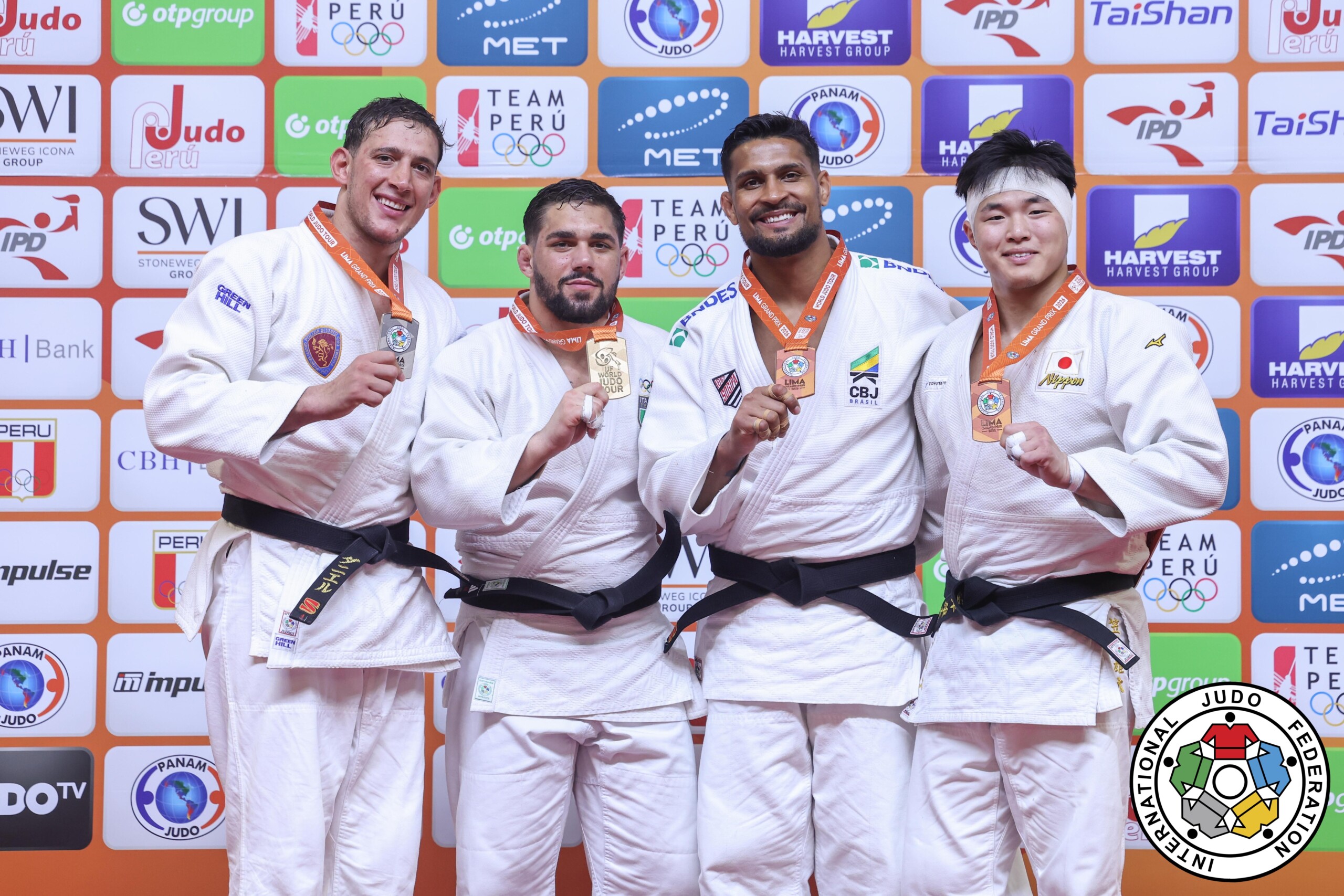 -100kg Medalists. From left, ACCOGLI, Daniele, PIRELLI, Gennaro, GONCALVES, Leonardo, KASAI, Yuta.