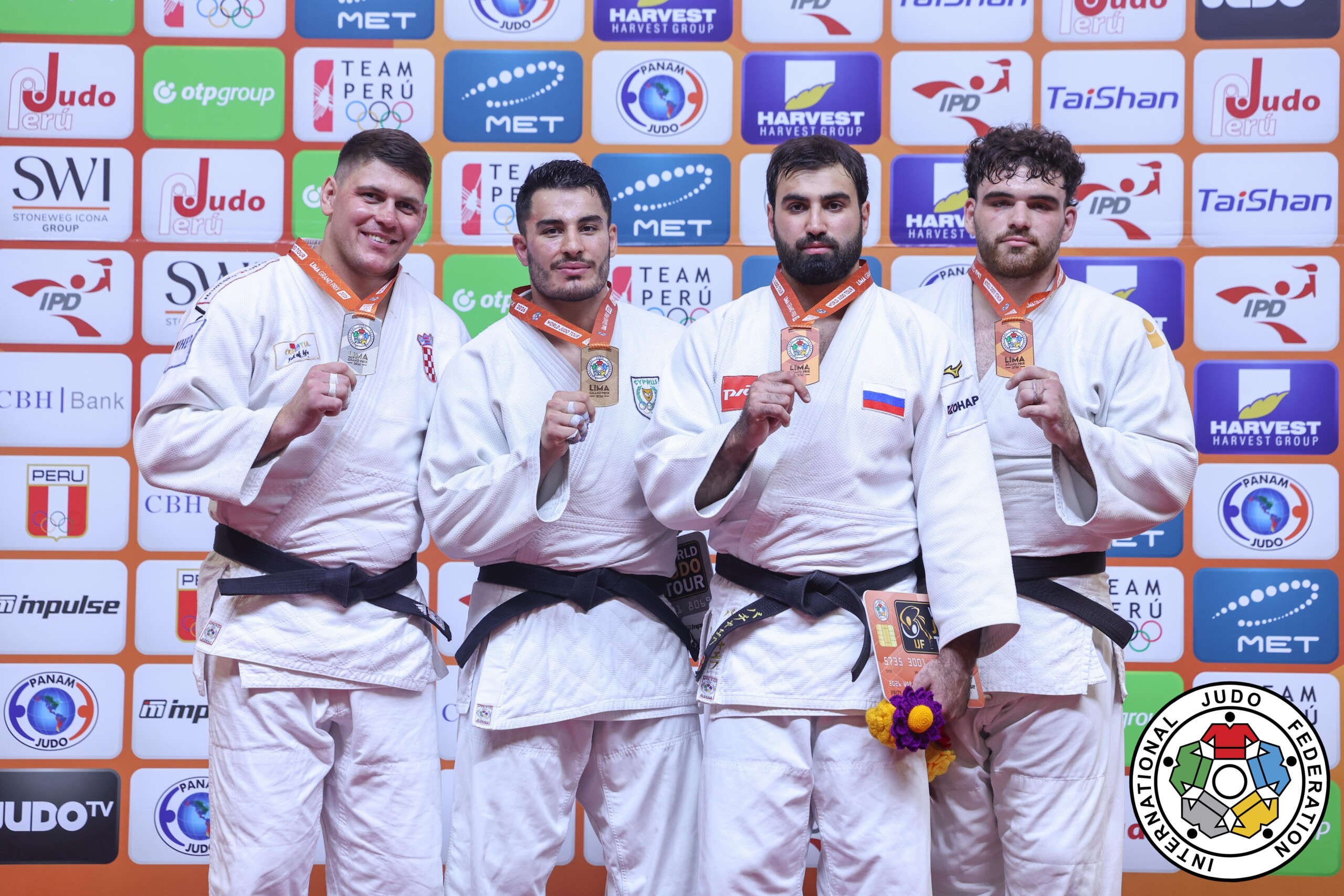 +100kg Medalists. From left, SVIRYD, Mikita, ANTONIOU, Giannis, BATCHAEV, Denis, KOVINIC, Stefan.