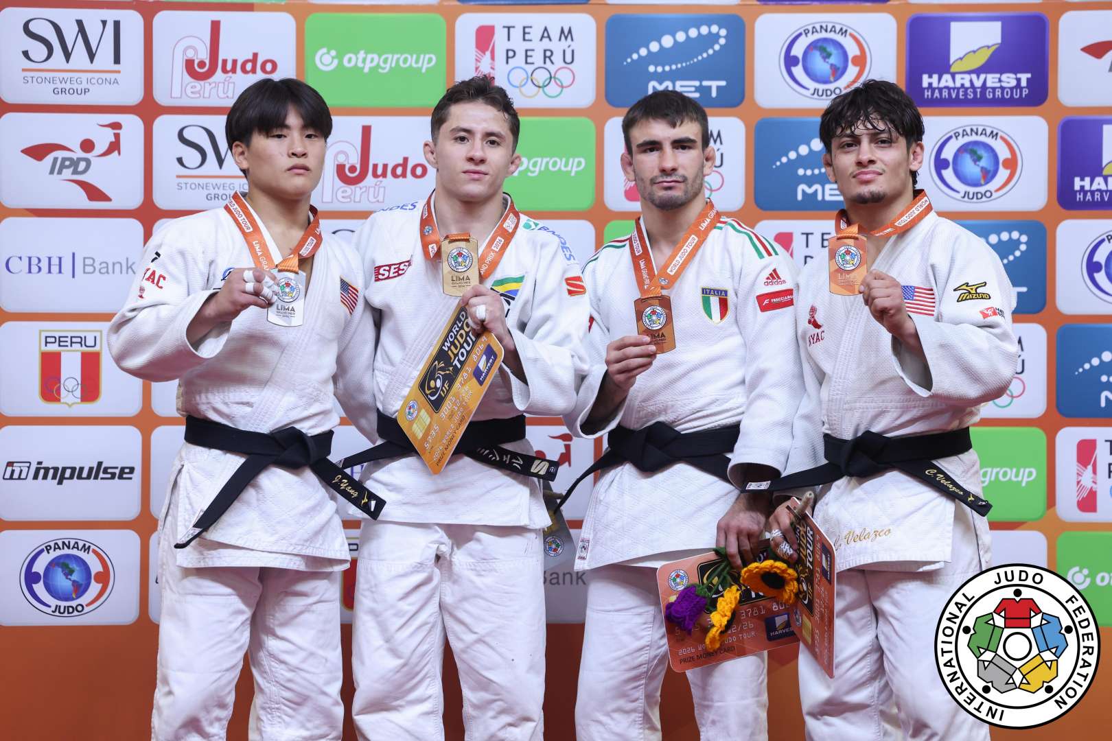 -60kg Medalists. From left, YANG, Jonathan, AUGUSTO, Michel, CARLINO, Andrea, VELAZCO, Christopher.