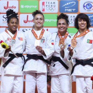 -48kg Medalists. From left, LABORDE, Maria Celia, SCUTTO, Assunta, ISCHT, Sarah, COSTA, Catarina.