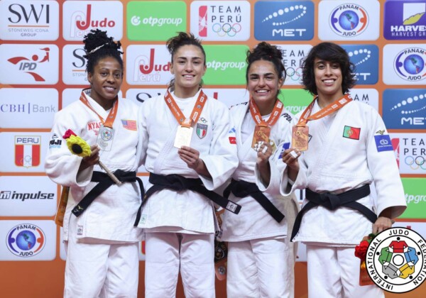 -48kg Medalists. From left, LABORDE, Maria Celia, SCUTTO, Assunta, ISCHT, Sarah, COSTA, Catarina.
