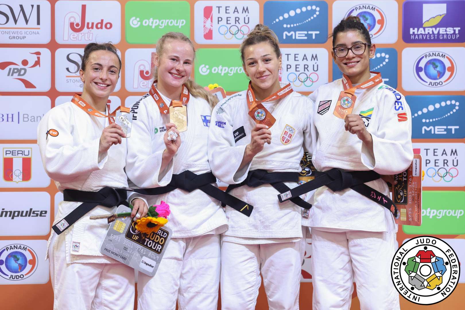 -57kg Medalists. From left, RODRIGUEZ SALVADOR, Adriana, SALONEN, Pihla, PERISIC, Marica, LIMA, Jessica.