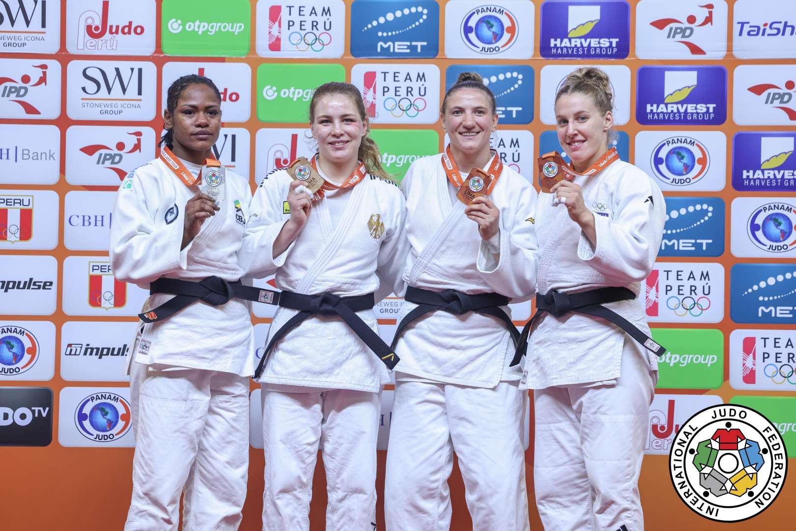 -70kg Medalists. From left, SILVA, Nauana, POHL, Dena, MOSCALU, Serafima, STANGHERLIN, Giorgia.