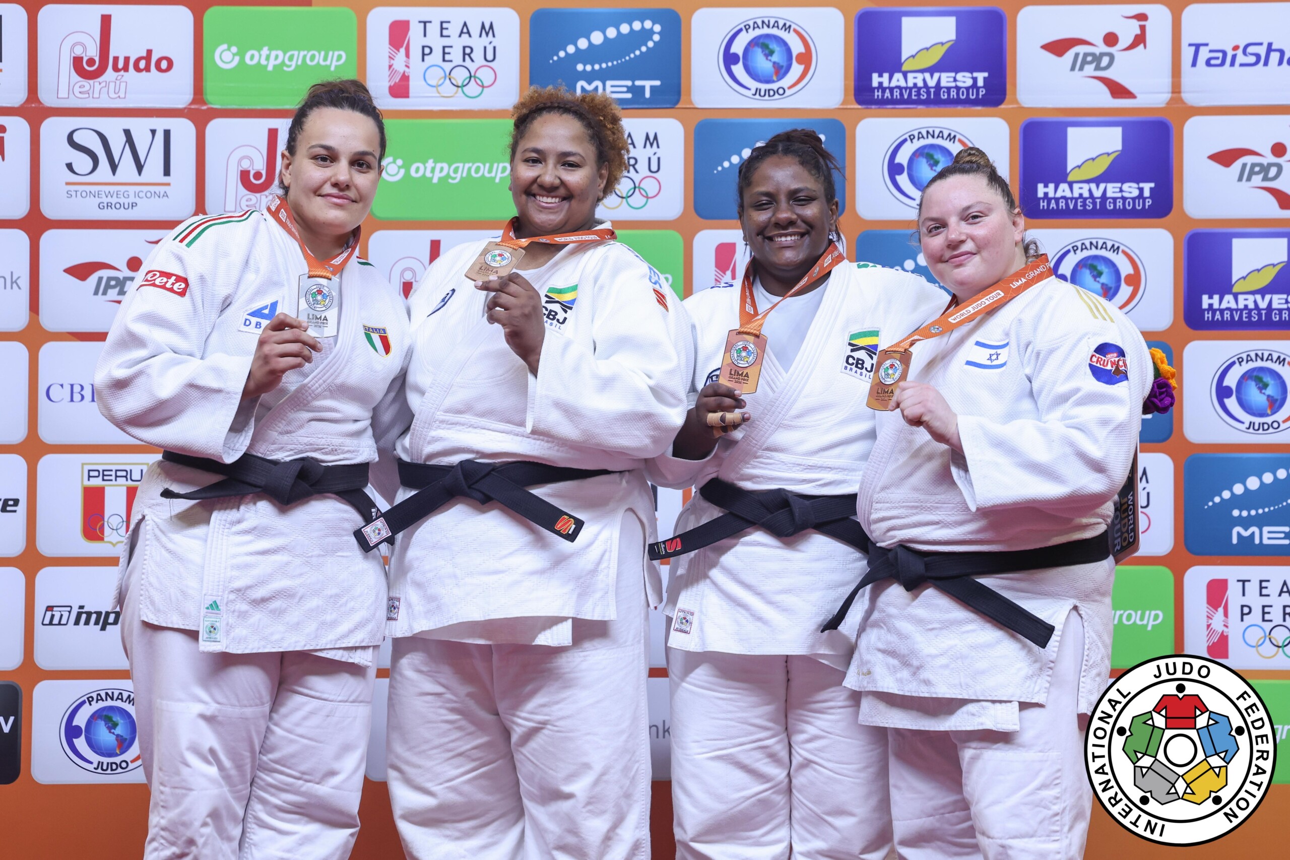 +78kg Medalists. From left, TAVANO, Asya, SOUZA, Beatriz, SILVA, Thauana, HERSHKO, Raz.