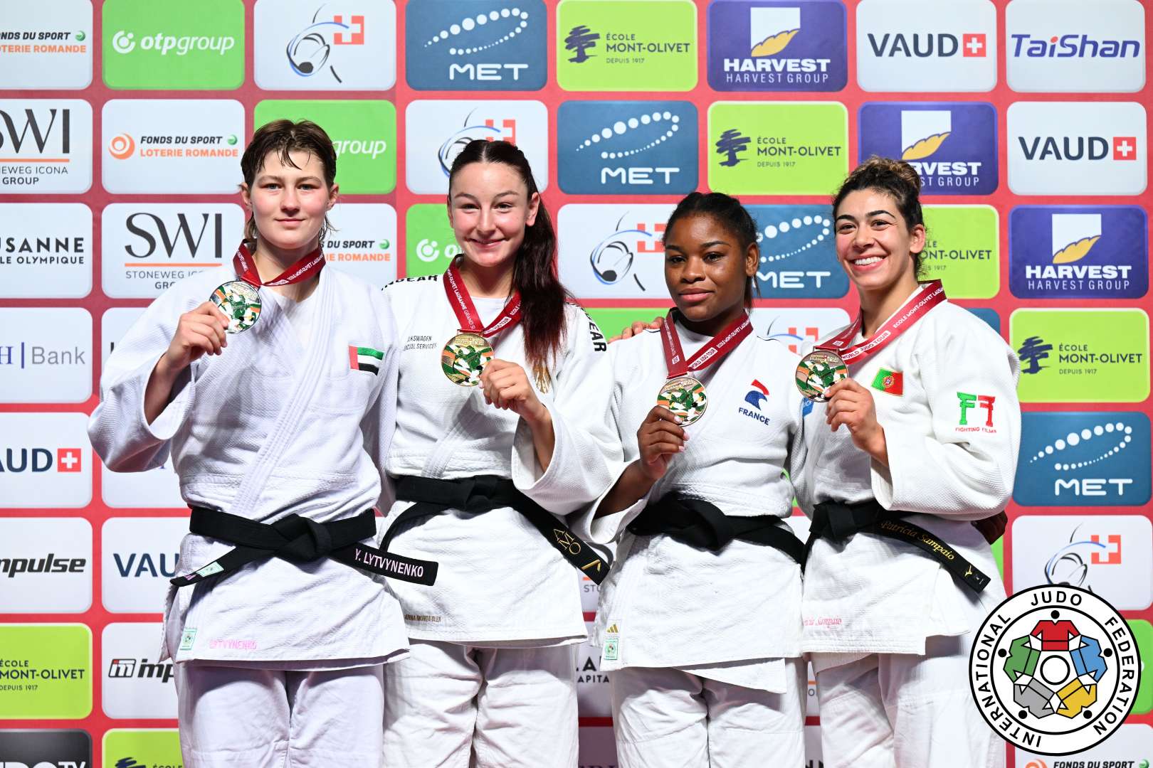 -78kg Medalists. From left, LYTVYNENKO, Yelyzaveta, OLEK, Anna Monta, ISSOUFI, Kaila, SAMPAIO, Patricia.