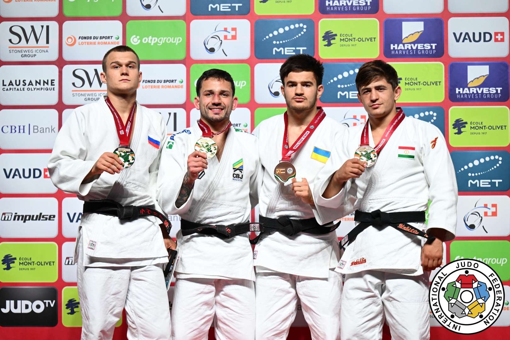 -73kg Medalists. From left, LAVRENTEV, Danil, CARGNIN, Daniel, KHALIDOV, Said-Magomed, ASADULLOEV, Muhiddin.