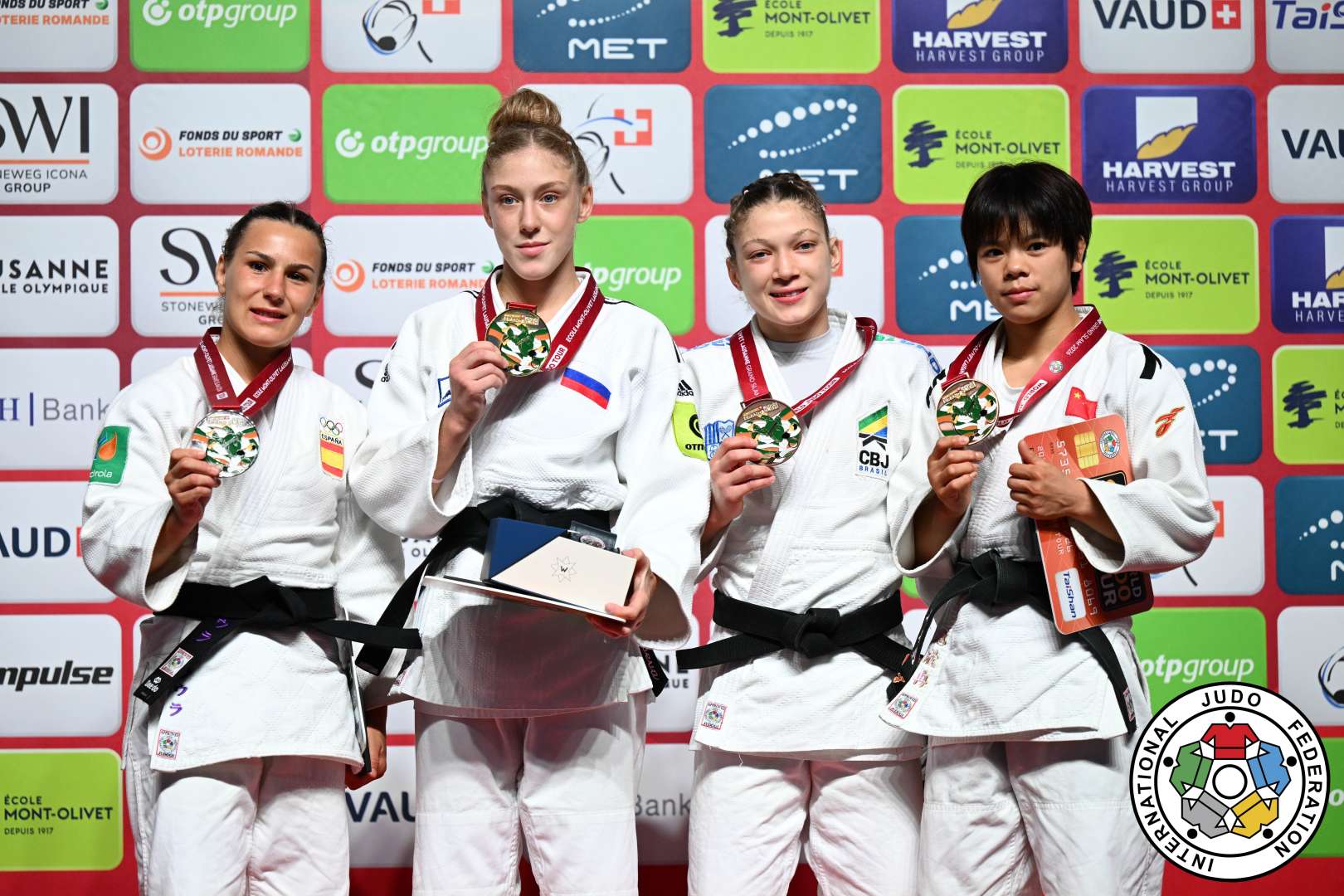 -48kg Medalists. From left, MARTINEZ ABELENDA, Laura, VOROBEVA, Marina, RIBEIRO, Clarice, HUI, Xinran.