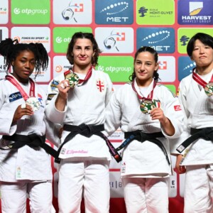 -57kg Medalists. From left, CYSIQUE, Sarah Leonie, LIPARTELIANI, Eteri, CARNA, Giulia, TAKANO, Ayami.