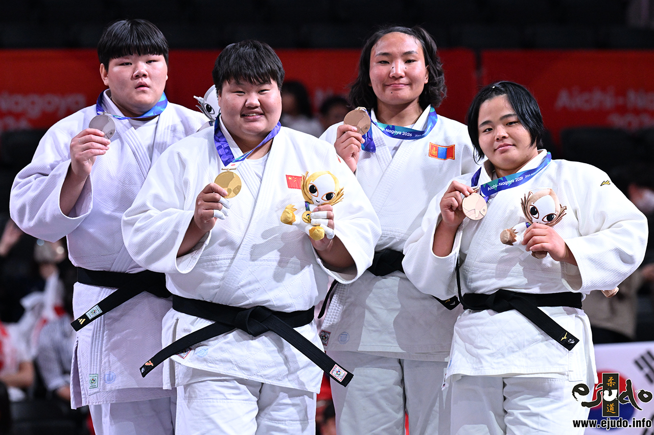 +78kg Medalists. From left, LEE, Hyeonji, NIU, Xinran, AMARSAIKHAN, Adiyasuren, MUKUNOKI, Miki.