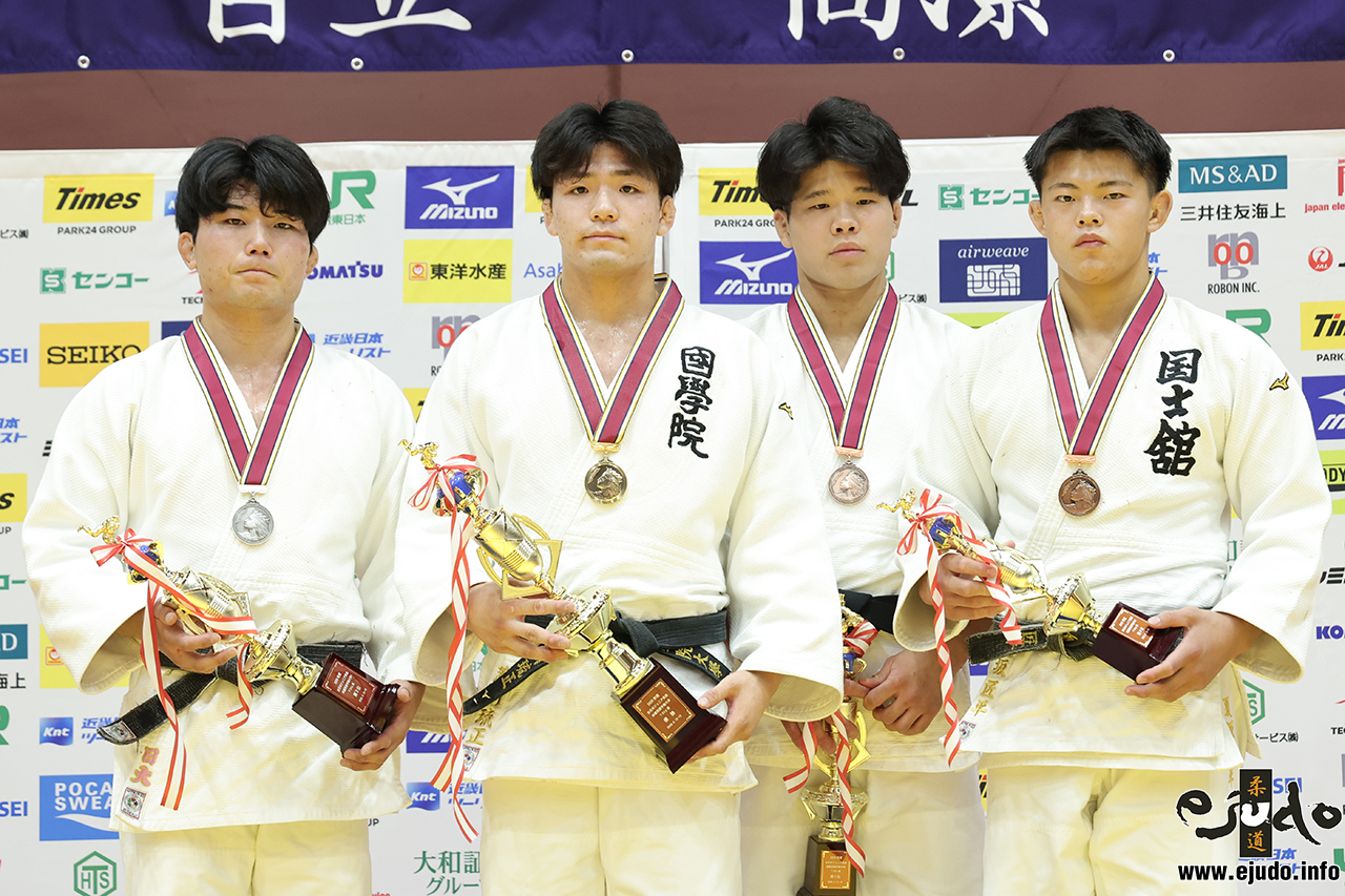 -73kg Medalists. From left, YOKOO, Yura, ARAKAWA, Ryusei, TAKAHASHI, Kyo, NATSUSAKA, Shohei.