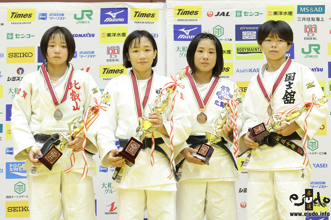 -48kg Medalists. From left, TAKEHARA, Mona, HATAYAMA, Rin, TOMITA, Iori, NOSHO, Senju.