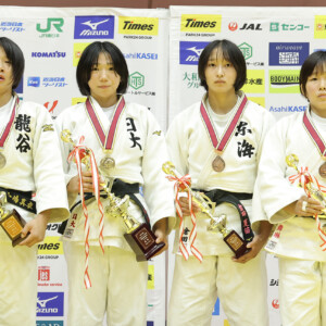 -52kg Medalists. From left, KOJIMA, Mai, OI, Iroha, KURATA, Kanae, MURAMATSU, Marin.