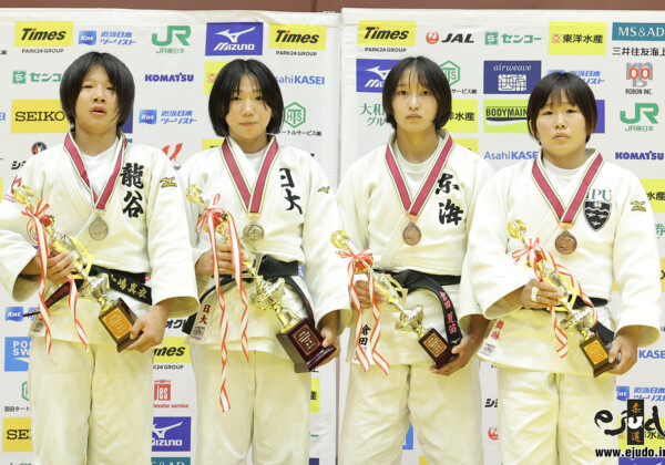 -52kg Medalists. From left, KOJIMA, Mai, OI, Iroha, KURATA, Kanae, MURAMATSU, Marin.