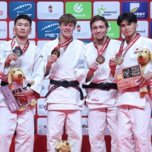 -66kg Medalists. From left, ULZIIBAYAR, Byambasuren, YOTOV, Boyan, VIERU, Denis, SEKI, Ryusei.