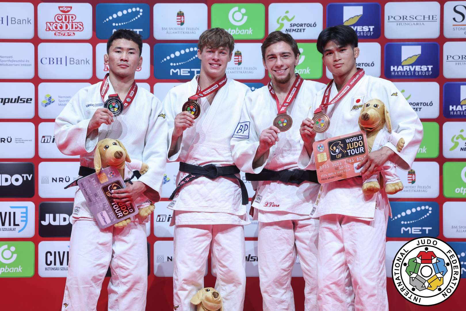 -66kg Medalists. From left, ULZIIBAYAR, Byambasuren, YOTOV, Boyan, VIERU, Denis, SEKI, Ryusei.