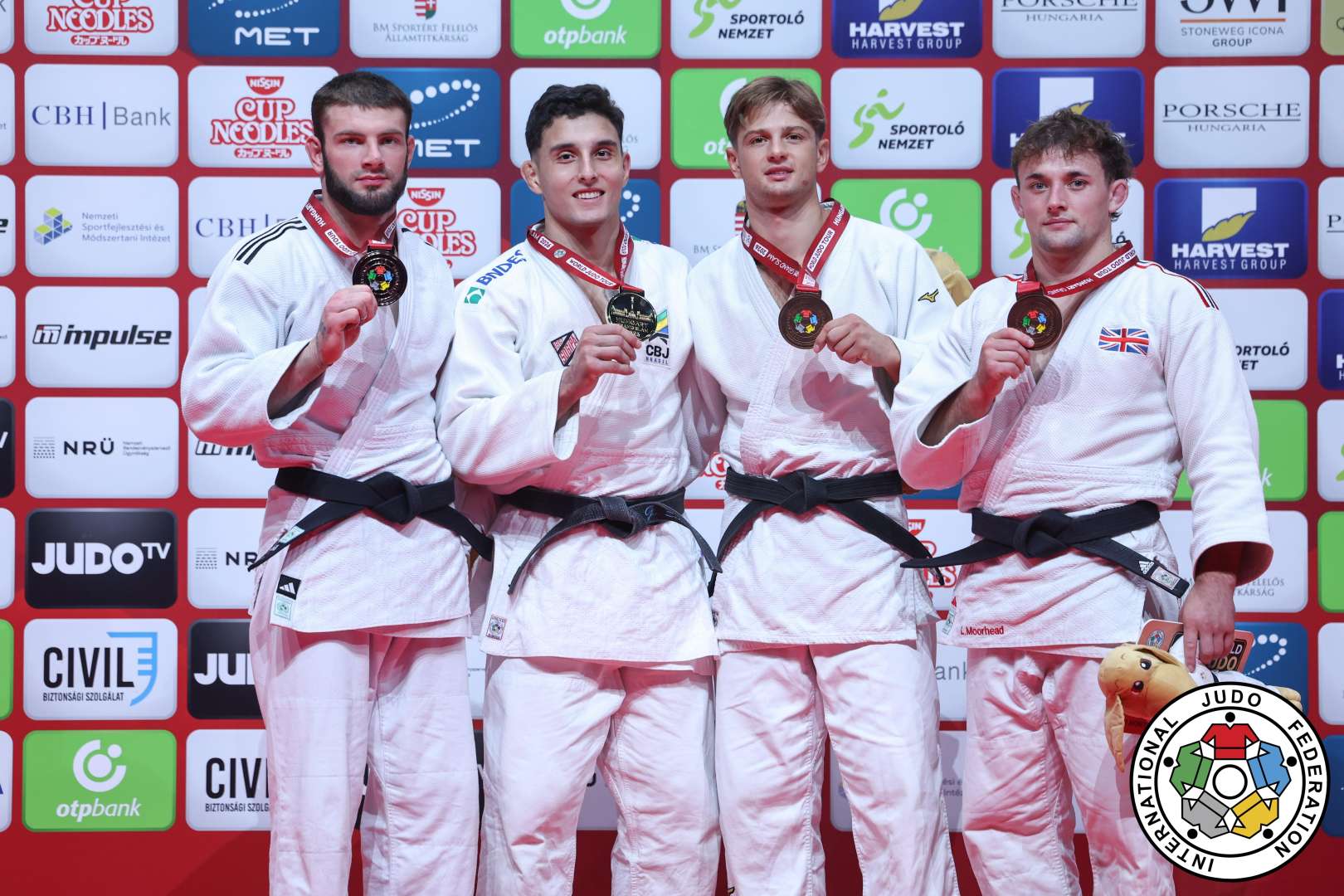 -90kg Medalists. From left, RUTOVIC, Boris, SCHIMIDT, Guilherme, LATISEV, Mihail, MOORHEAD, Lachlan.