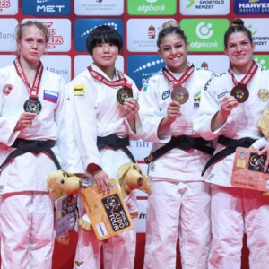 -57kg Medalists. From left, MUKHINA, Olga, FUNAKUBO, Haruka, SOUZA, Sarah, BALLHAUS, Seija.