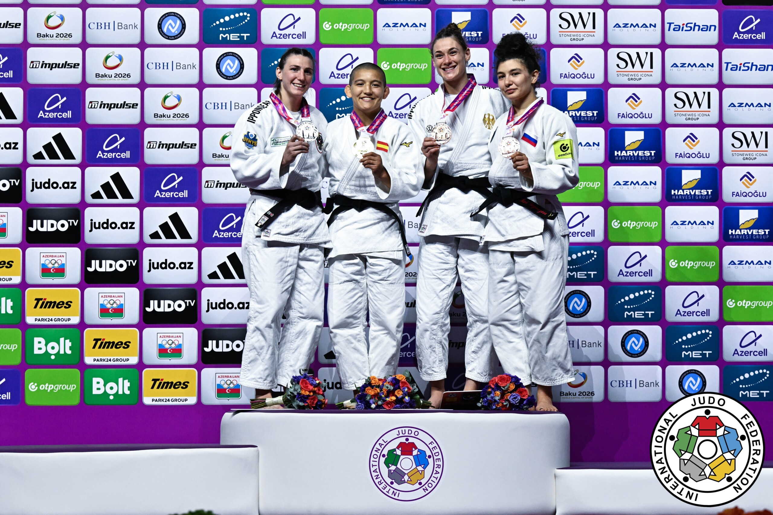 -70kg Medalists. From left, POLLERES, Michaela, TSUNODA ROUSTANT, Ai, SCOCCIMARRO, Giovanna, ANDRIC, Aleksandra.