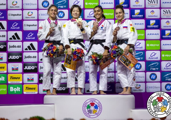 -48kg Medalists. From left, SCUTTO, Assunta, KOGA, Wakana, BOUKLI, Shirine, GILIAZOVA, Sabina.